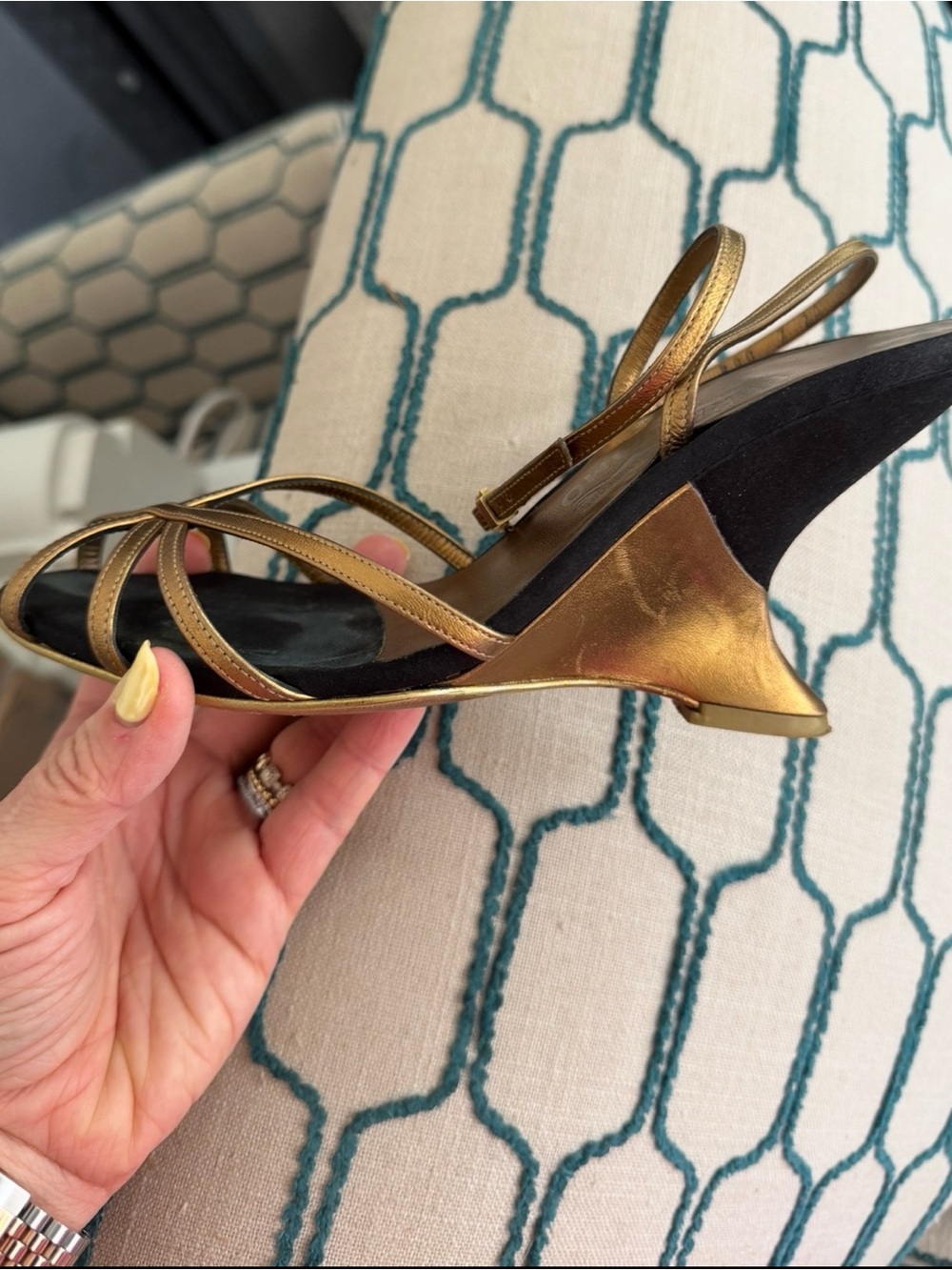 Salvatore Ferragamo Metallic Gold Strappy Slingback Heels